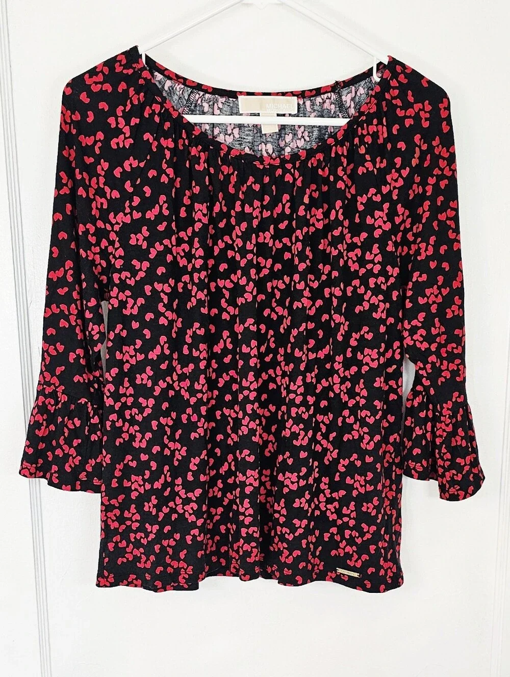 Michael Kors Heart Print Top with Ruffle Sleeves